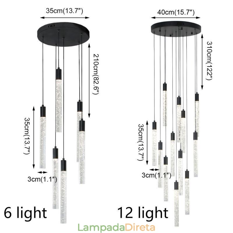 Luminária pendente de cristal preto, coluna, conjunto de luminárias de teto