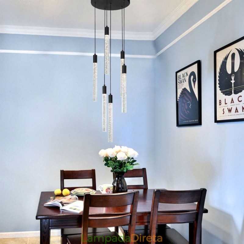 Luminária pendente de cristal preto, coluna, conjunto de luminárias de teto