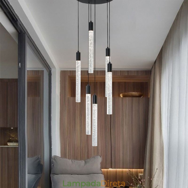 Luminária pendente de cristal preto, coluna, conjunto de luminárias de teto