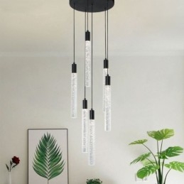 Luminária pendente de cristal preto, coluna, conjunto de luminárias de teto