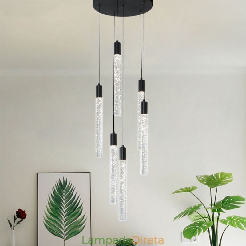 Luminária pendente de cristal preto, coluna, conjunto de luminárias de teto