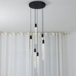 Luminária pendente de cristal preto, coluna, conjunto de luminárias de teto