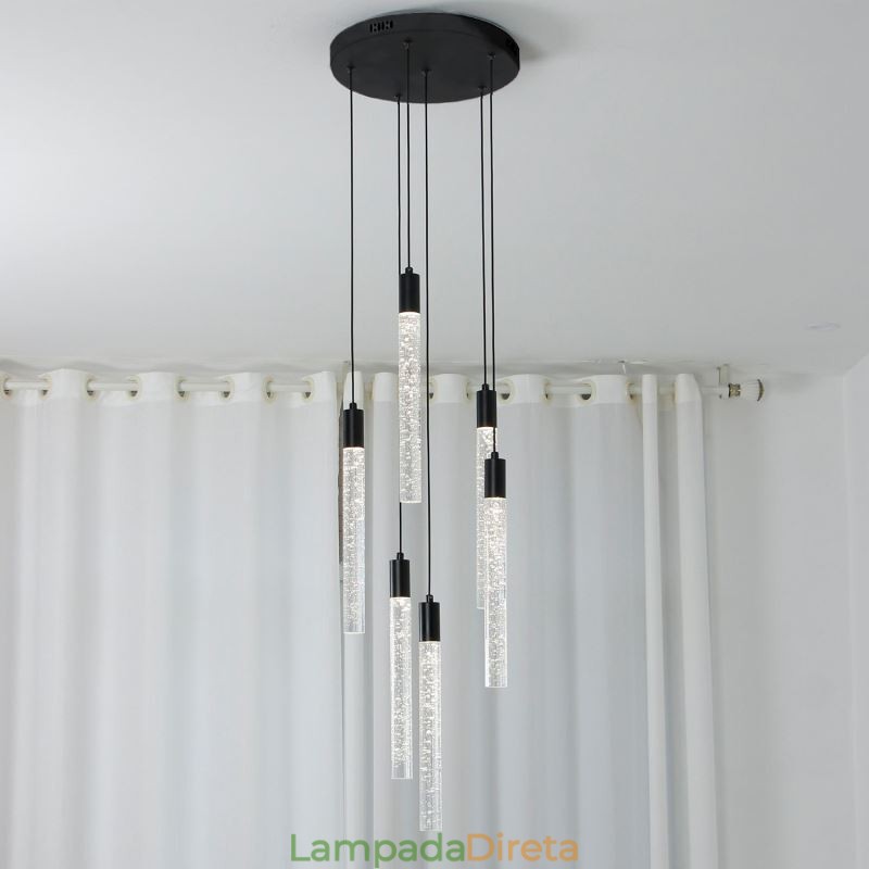 Luminária pendente de cristal preto, coluna, conjunto de luminárias de teto