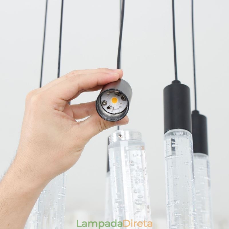 Luminária pendente de cristal preto, coluna, conjunto de luminárias de teto
