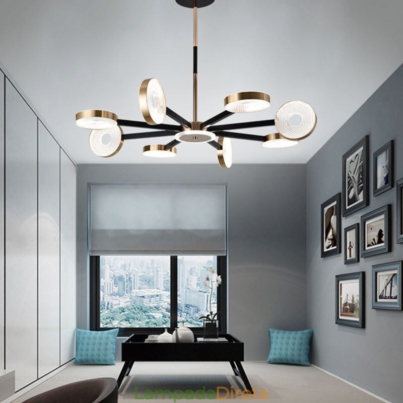 Luminária pendente minimalista com nove cabeças em formato de círculo