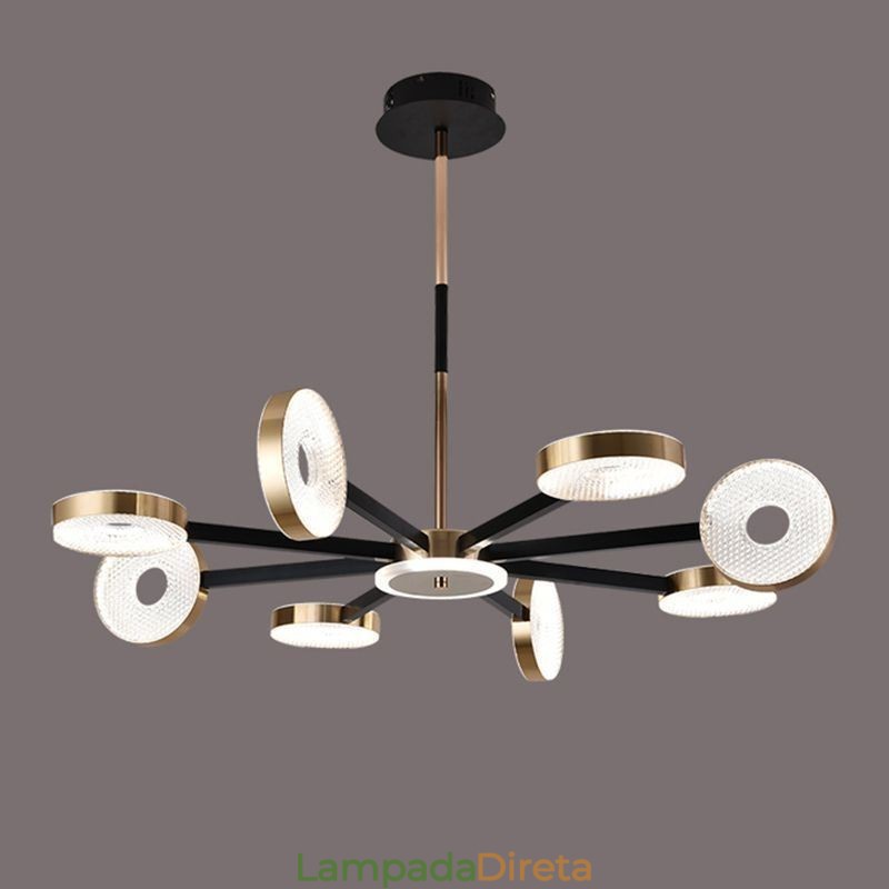 Luminária pendente minimalista com nove cabeças em formato de círculo
