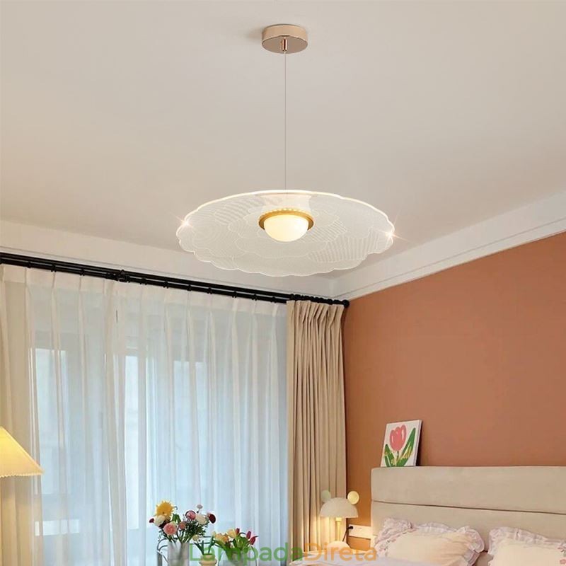 Luminária pendente de acrílico com flor de panela para teto