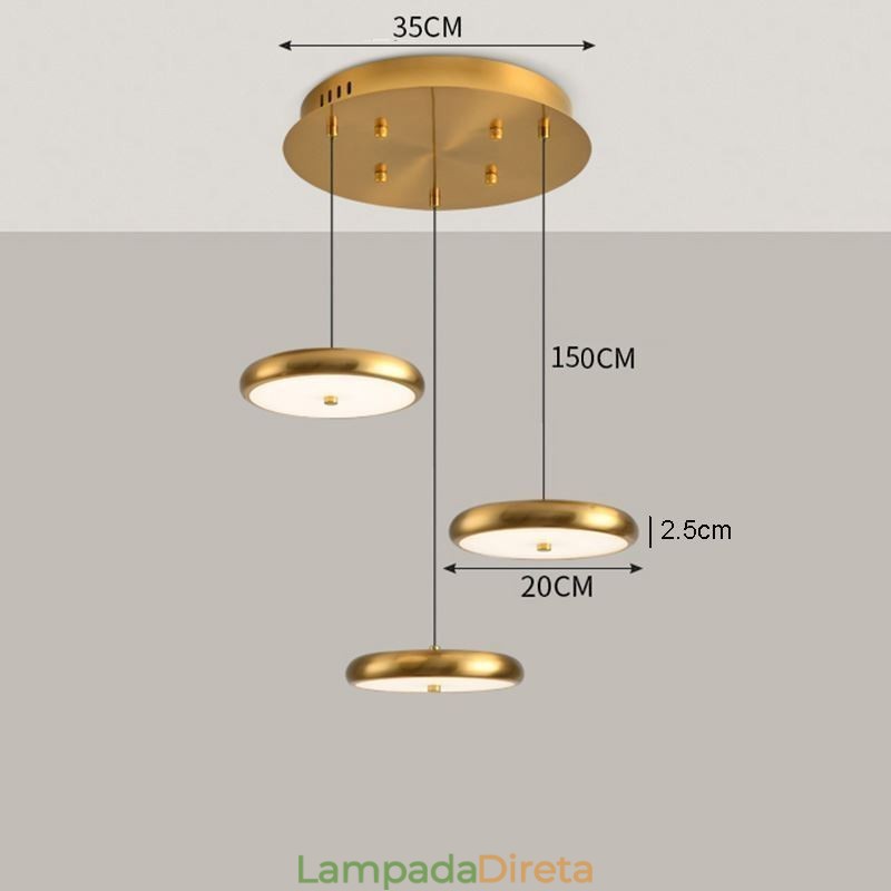 Luminária pendente com três luzes de cabeça redondas