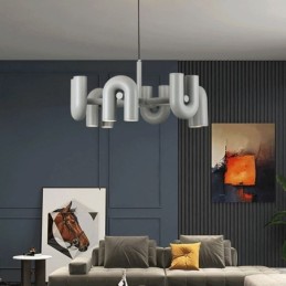 Luminária pendente redonda de ferro forjado em forma de U, luminária de teto com rotação de 90 graus