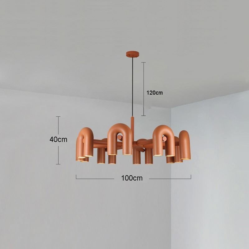 Luminária pendente redonda de ferro forjado em forma de U, luminária de teto com rotação de 90 graus