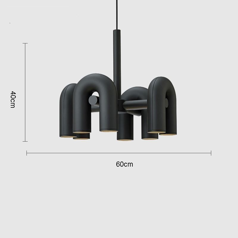 Luminária pendente redonda de ferro forjado em forma de U, luminária de teto com rotação de 90 graus