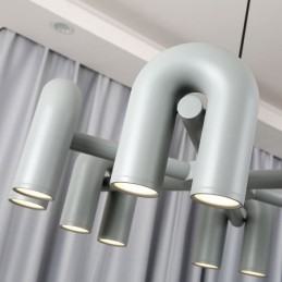 Luminária pendente redonda de ferro forjado em forma de U, luminária de teto com rotação de 90 graus