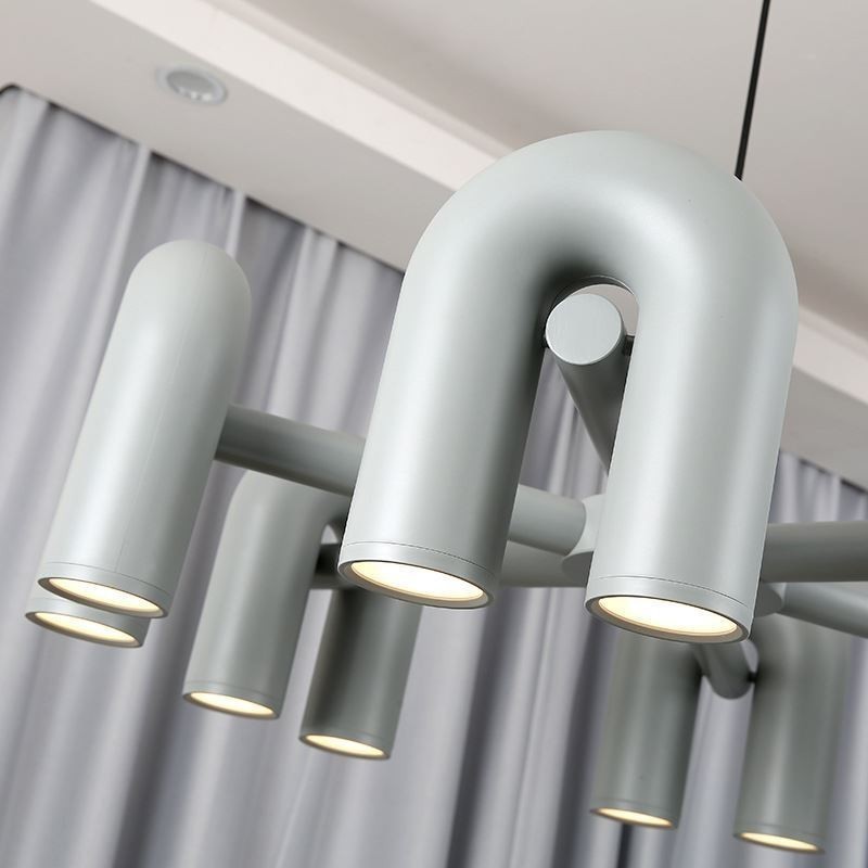 Luminária pendente redonda de ferro forjado em forma de U, luminária de teto com rotação de 90 graus