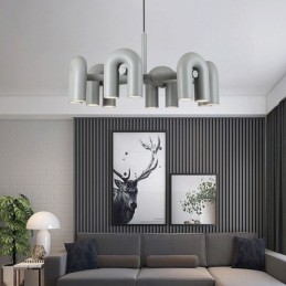 Luminária pendente redonda de ferro forjado em forma de U, luminária de teto com rotação de 90 graus