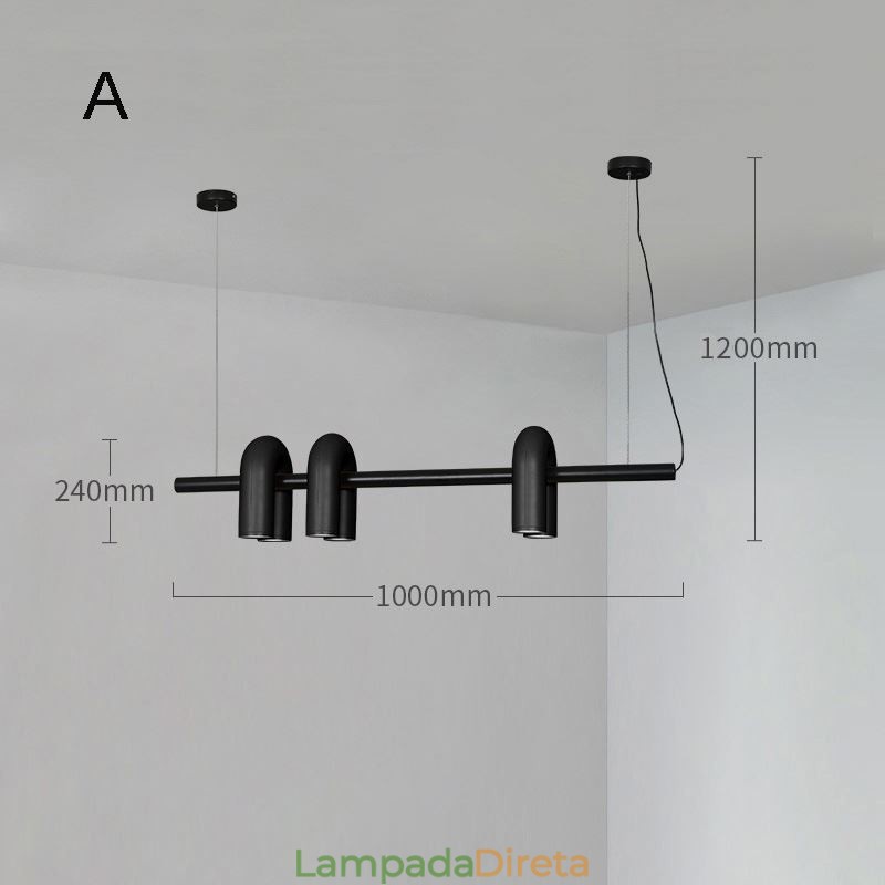 Luminária de teto em ferro forjado em forma de U Luminária pendente 90° Rotativa