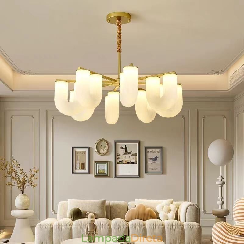 Lustre em formato de U estilo creme francês luz pendente