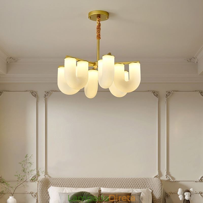 Lustre em formato de U estilo creme francês luz pendente