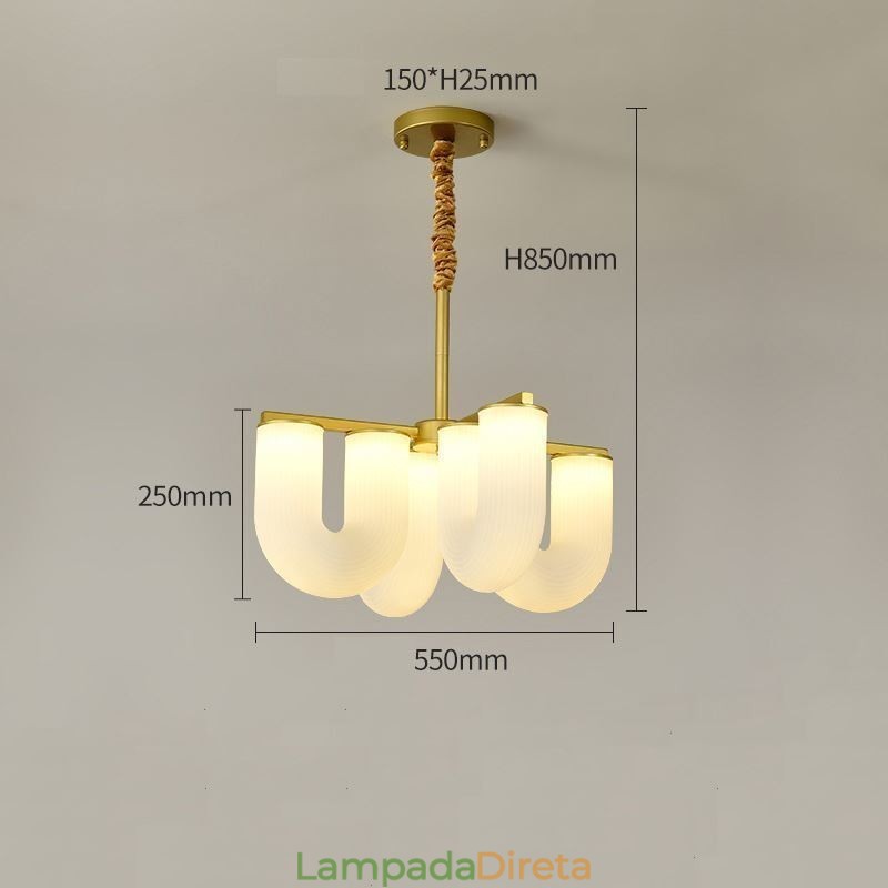 Lustre em formato de U estilo creme francês luz pendente