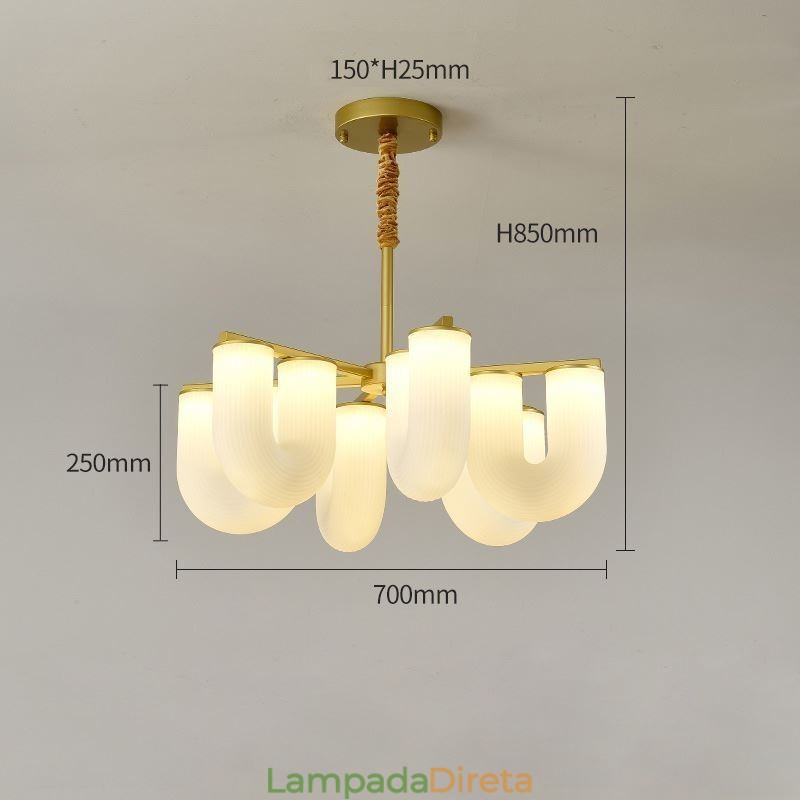 Lustre em formato de U estilo creme francês luz pendente