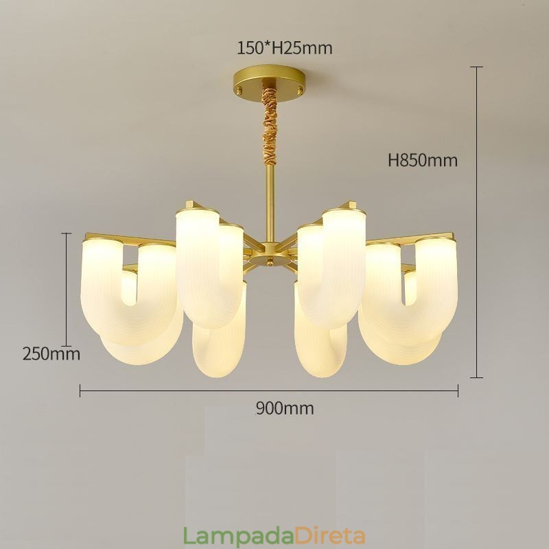 Lustre em formato de U estilo creme francês luz pendente