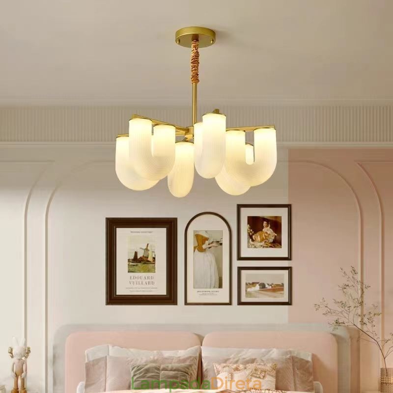 Lustre em formato de U estilo creme francês luz pendente
