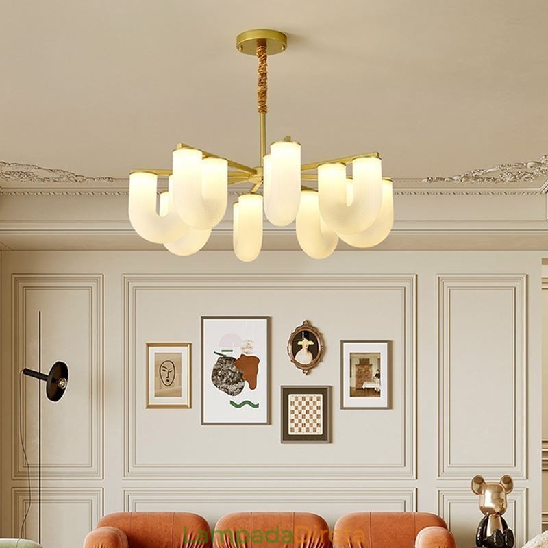 Lustre em formato de U estilo creme francês luz pendente
