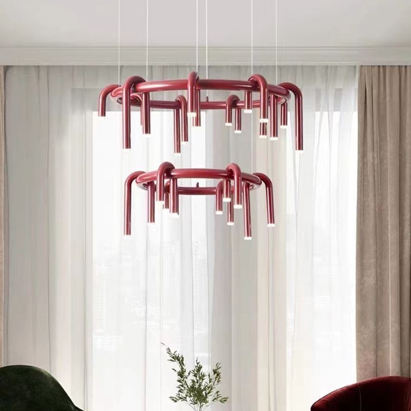 Luminária de teto moderna nórdica duplex edifício circular em forma de U pendente