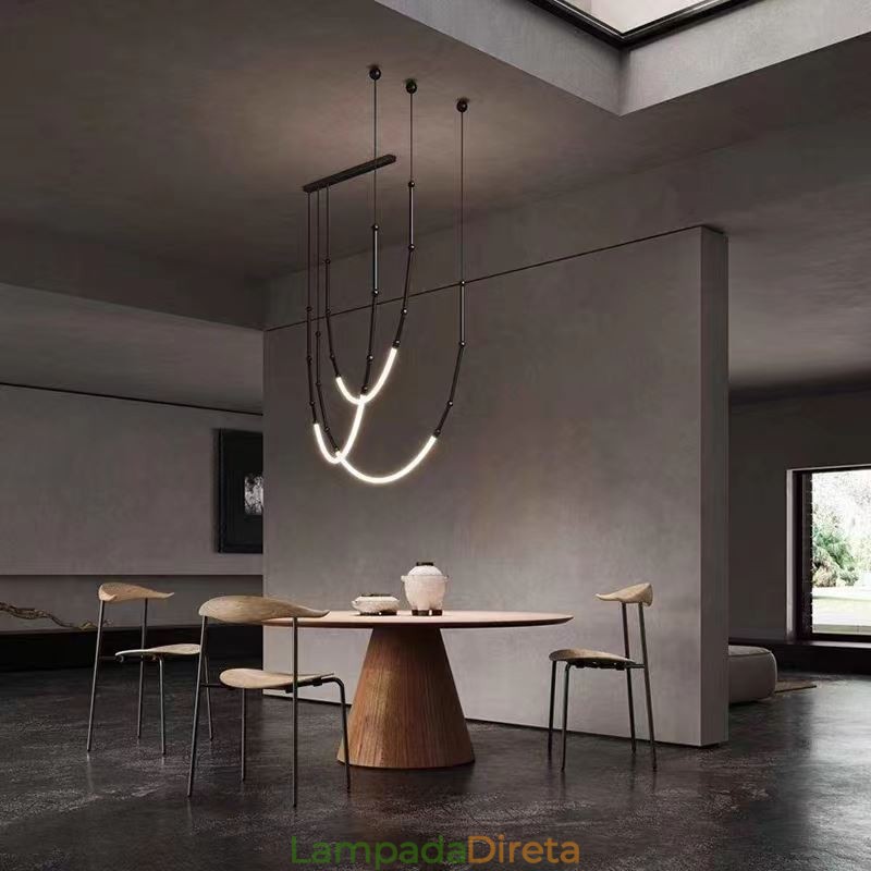 Luminária Pendente Creative Line Bambu Luminária de Teto Preto Dourado