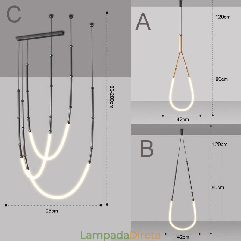 Luminária Pendente Creative Line Bambu Luminária de Teto Preto Dourado