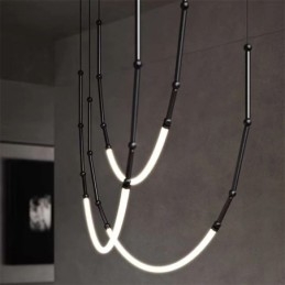 Luminária Pendente Creative Line Bambu Luminária de Teto Preto Dourado