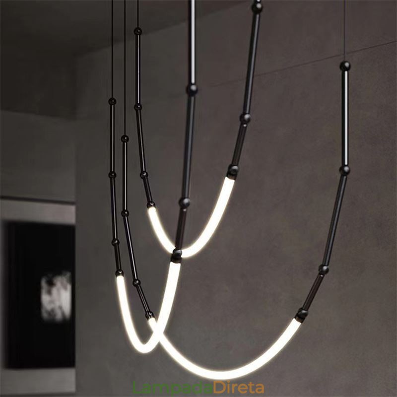 Luminária Pendente Creative Line Bambu Luminária de Teto Preto Dourado