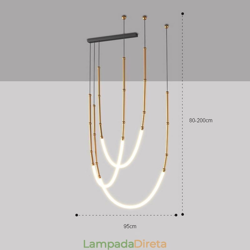 Luminária Pendente Creative Line Bambu Luminária de Teto Preto Dourado