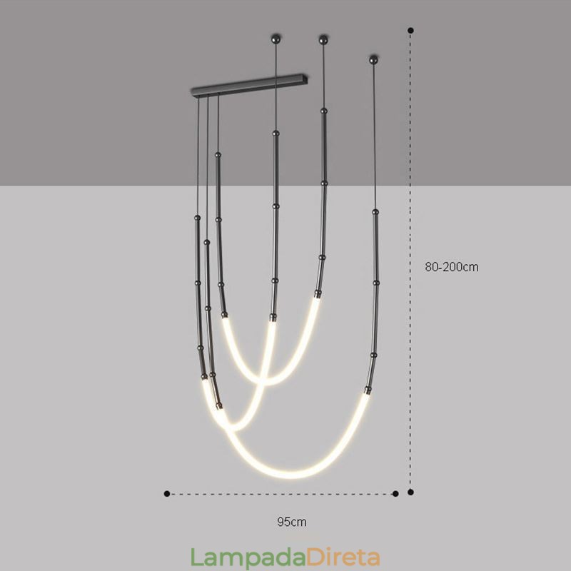Luminária Pendente Creative Line Bambu Luminária de Teto Preto Dourado