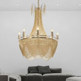 Luminária pendente de corrente de alumínio, luz criativa, luz decorativa de borla de luxo, dourada e prateada