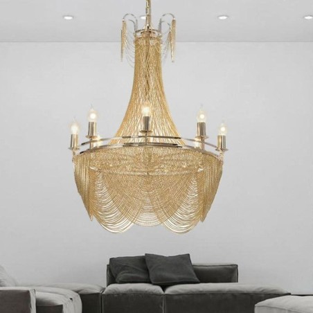 Luminária pendente de corrente de alumínio, luz criativa, luz decorativa de borla de luxo, dourada e prateada Luminária pendente de corrente de alumínio, luz criativa, luz decorativa de borla de luxo, dourada e prateada