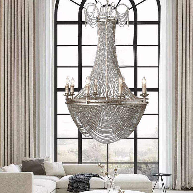 Luminária pendente de corrente de alumínio, luz criativa, luz decorativa de borla de luxo, dourada e prateada