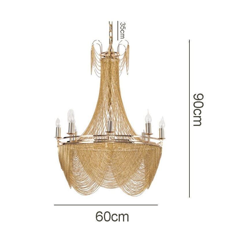 Luminária pendente de corrente de alumínio, luz criativa, luz decorativa de borla de luxo, dourada e prateada