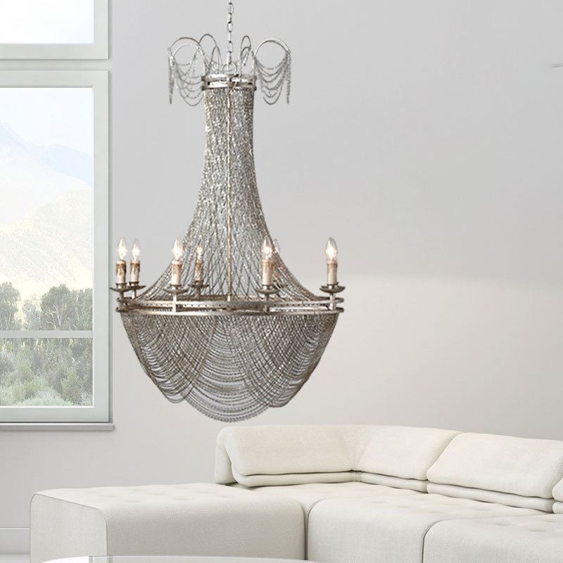 Luminária pendente de corrente de alumínio, luz criativa, luz decorativa de borla de luxo, dourada e prateada