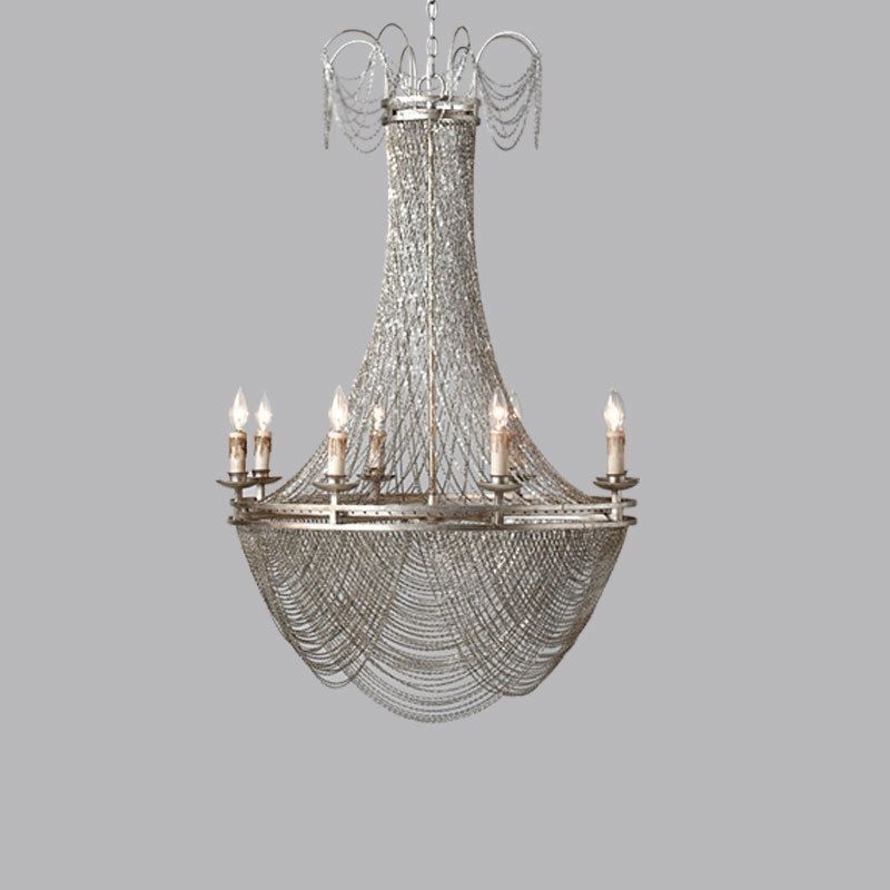Luminária pendente de corrente de alumínio, luz criativa, luz decorativa de borla de luxo, dourada e prateada