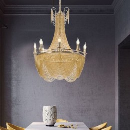 Luminária pendente de corrente de alumínio, luz criativa, luz decorativa de borla de luxo, dourada e prateada