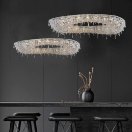 Luminária pendente de cristal moderna e luxuosa, luminária de teto oval