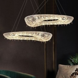 Luminária pendente de cristal moderna e luxuosa, luminária de teto oval