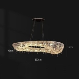 Luminária pendente de cristal moderna e luxuosa, luminária de teto oval