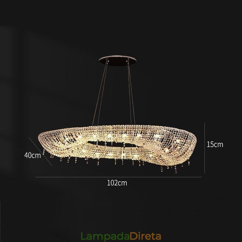 Luminária pendente de cristal moderna e luxuosa, luminária de teto oval