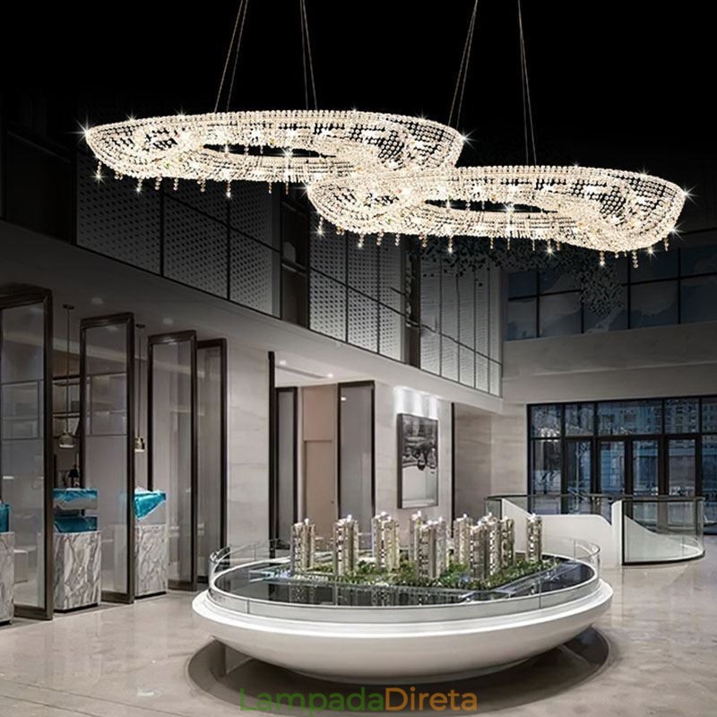 Luminária pendente de cristal moderna e luxuosa, luminária de teto oval