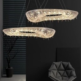 Luminária pendente de cristal moderna e luxuosa, luminária de teto oval
