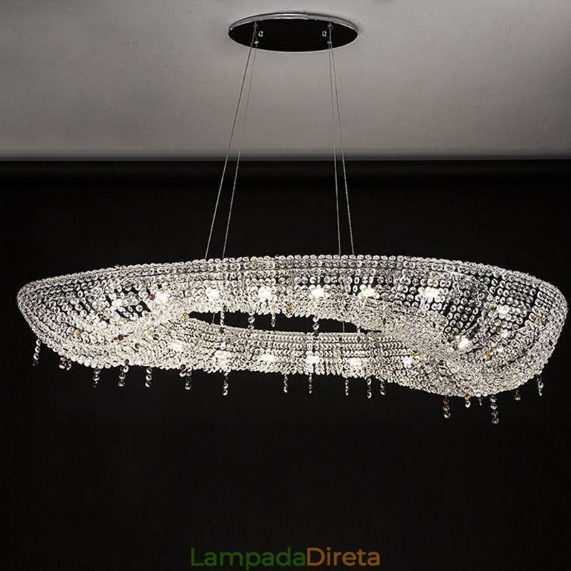 Luminária pendente de cristal moderna e luxuosa, luminária de teto oval