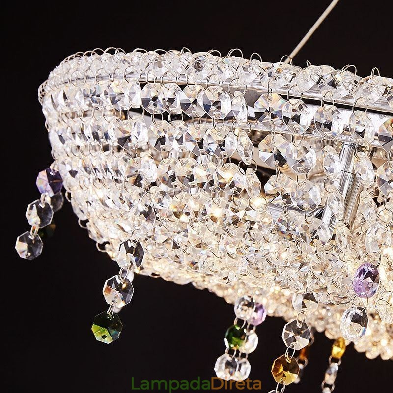 Luminária pendente de cristal moderna e luxuosa, luminária de teto oval