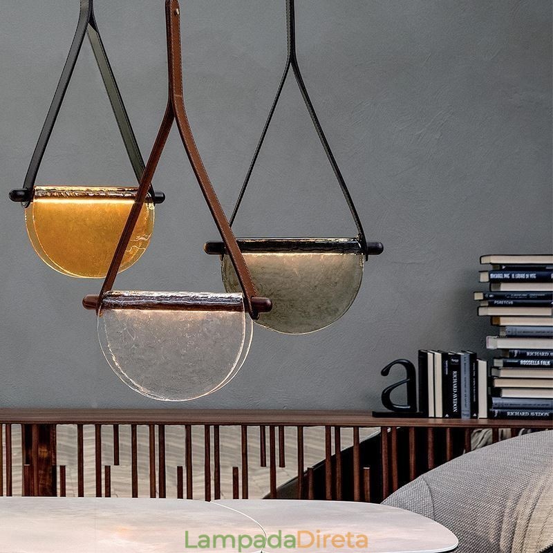 Luminária pendente moderna minimalista com cinto de vidro para teto