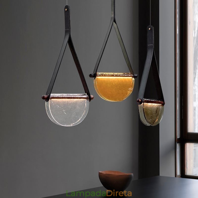 Luminária pendente moderna minimalista com cinto de vidro para teto